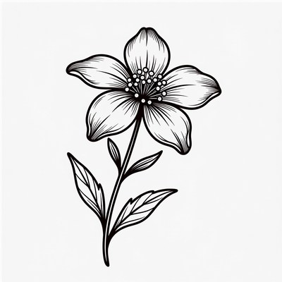 Flower with leaves in black outline