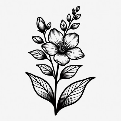 Flower sketch with leaves and buds