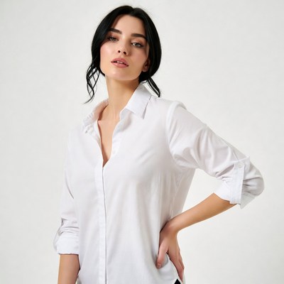 Woman in white shirt posing