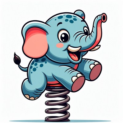 Springing elephant on playground toy