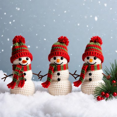 Crochet snowmen with winter accessories