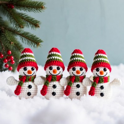 Four snowmen in winter decor