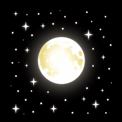 Bright moon with stars in night sky