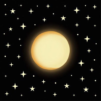 Bright moon shines among stars