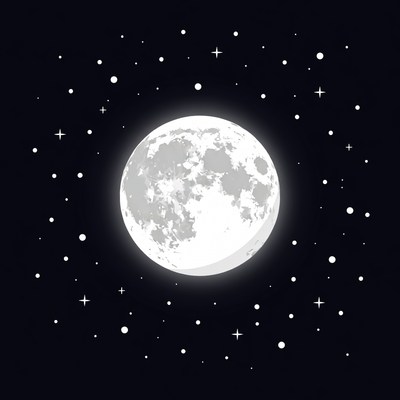 Bright moon in a starry night sky