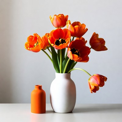 Bright orange tulips in vase