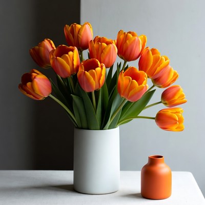 Bright tulips in simple vase arrangement