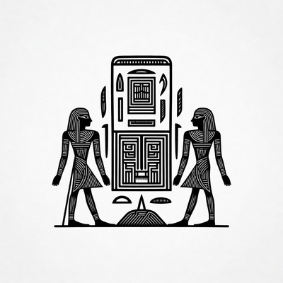 Figures stand beside a tall structure