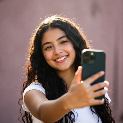 Girl taking selfie outdoors in daylight