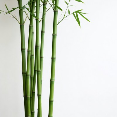 Bamboo stalks against a white wall