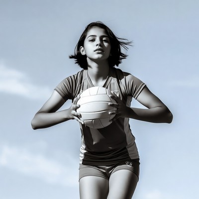 Girl prepares to serve volleyball on court