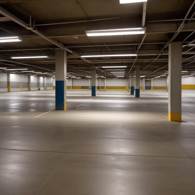 Empty parking garage at night