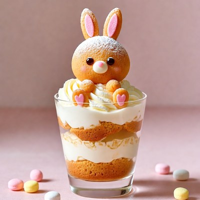 Dessert with bunny decoration in glass
