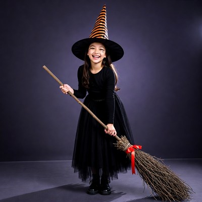 Child in costume celebrates halloween night