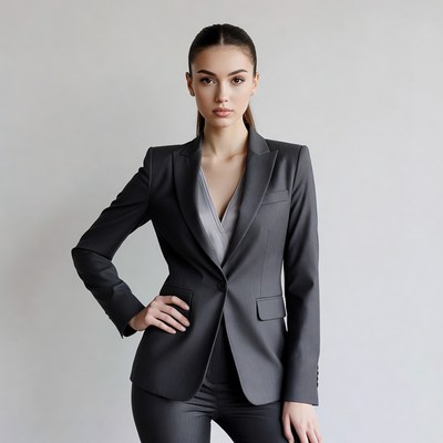 Businesswoman in tailored suit at studio