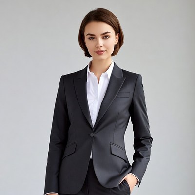 Woman in business suit standing straight