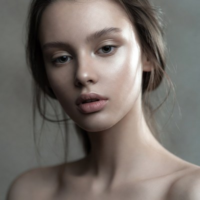 Model with natural makeup in soft light