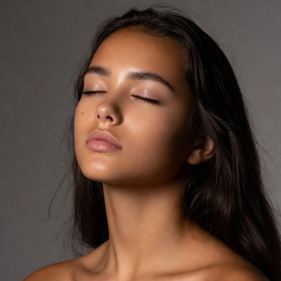 Model with closed eyes in studio