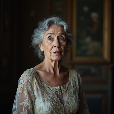 Woman with gray hair in a room