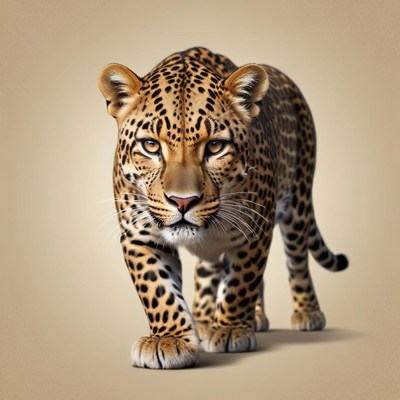 Leopard walks on yellow background