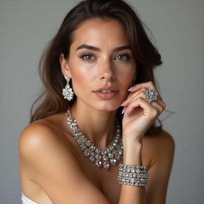 Model showcasing jewelry collection in studio