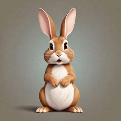 Brown rabbit standing upright with big ears