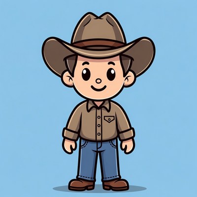 Cartoon cowboy character standing straight
