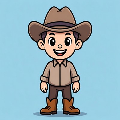 Cartoon character wearing cowboy outfit