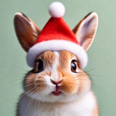 Rabbit wearing a christmas hat