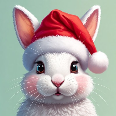 Rabbit wearing santa hat for celebration