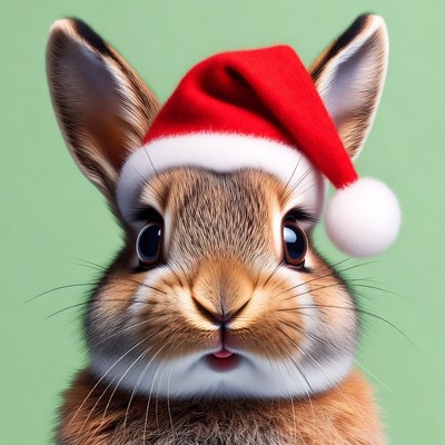 Rabbit wearing a christmas hat