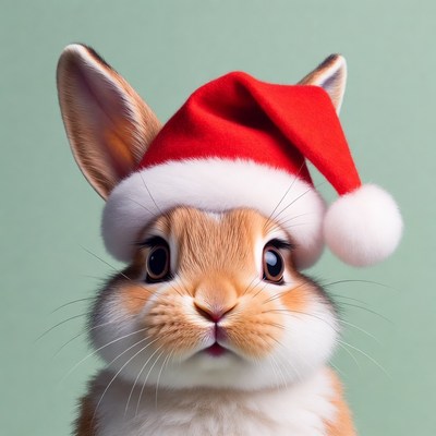 Rabbit wearing a christmas hat