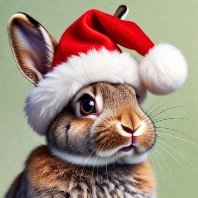 Rabbit wearing christmas hat for holiday fun