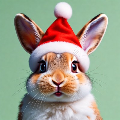 Rabbit wearing a santa hat for a holiday theme