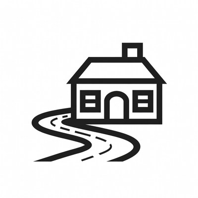 Simple house with winding road ahead