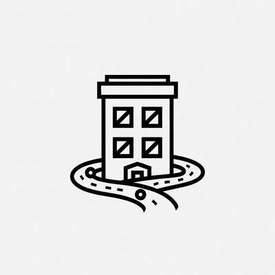 Building with winding road design