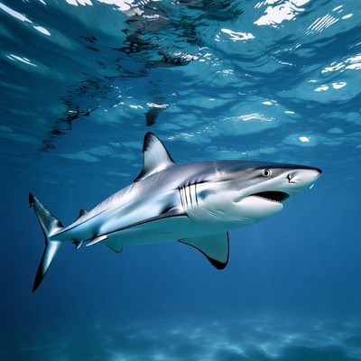 Shark swimming in clear ocean water