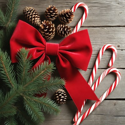 Christmas decoration with red bow and candy canes