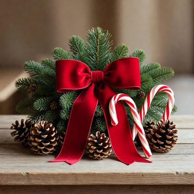 Christmas decoration with pine and candy canes