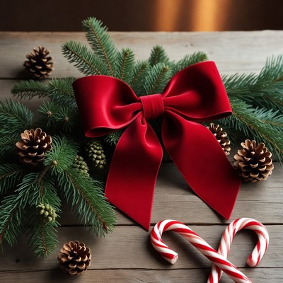 Holiday decorations on wooden table