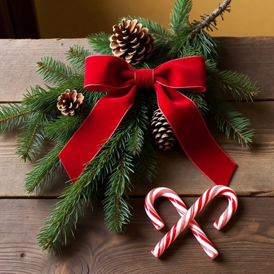 Christmas decoration with pine and candy canes