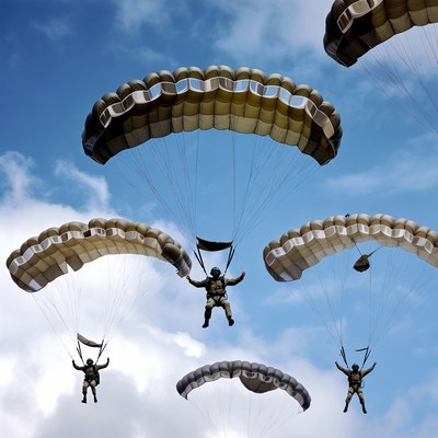 Soldiers parachuting in the sky