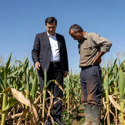 Meeting in a cornfield in autumn