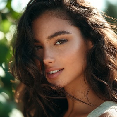 Woman with curly hair outdoors