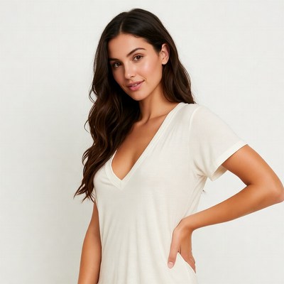 Woman in white shirt poses for camera