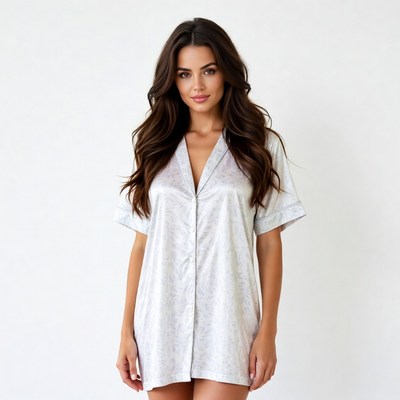 Woman in light pajamas posing