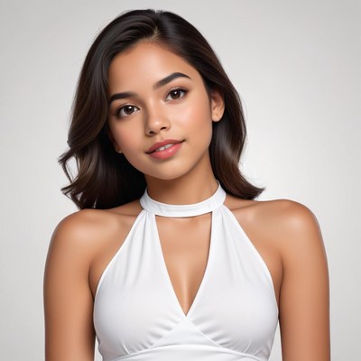 Young woman in white outfit