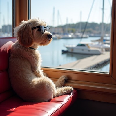 Dog looking at marina scene