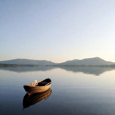 Boat on still water at dawn