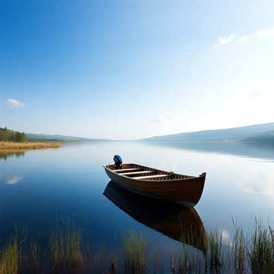 Boat on the still lake